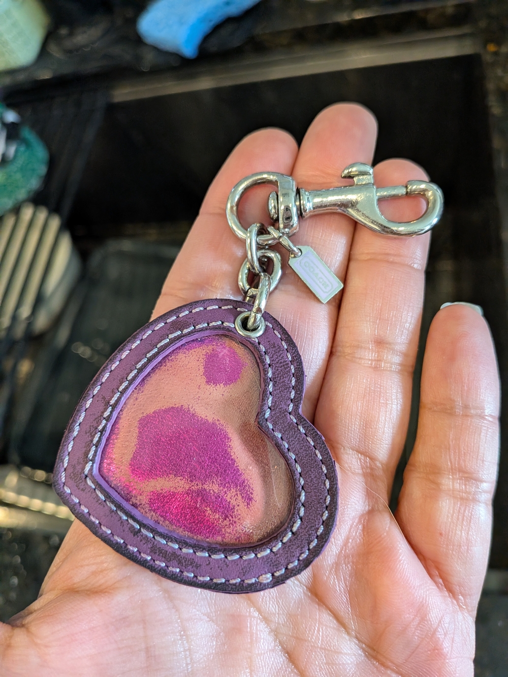 Coach Purple Heart Leather Keychain Charm